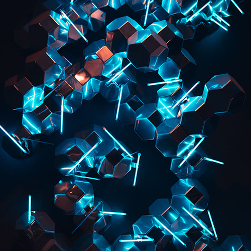 Image of an abstract blue neon light with mirrors and cubical spheres - Maximalfocus on Unsplash